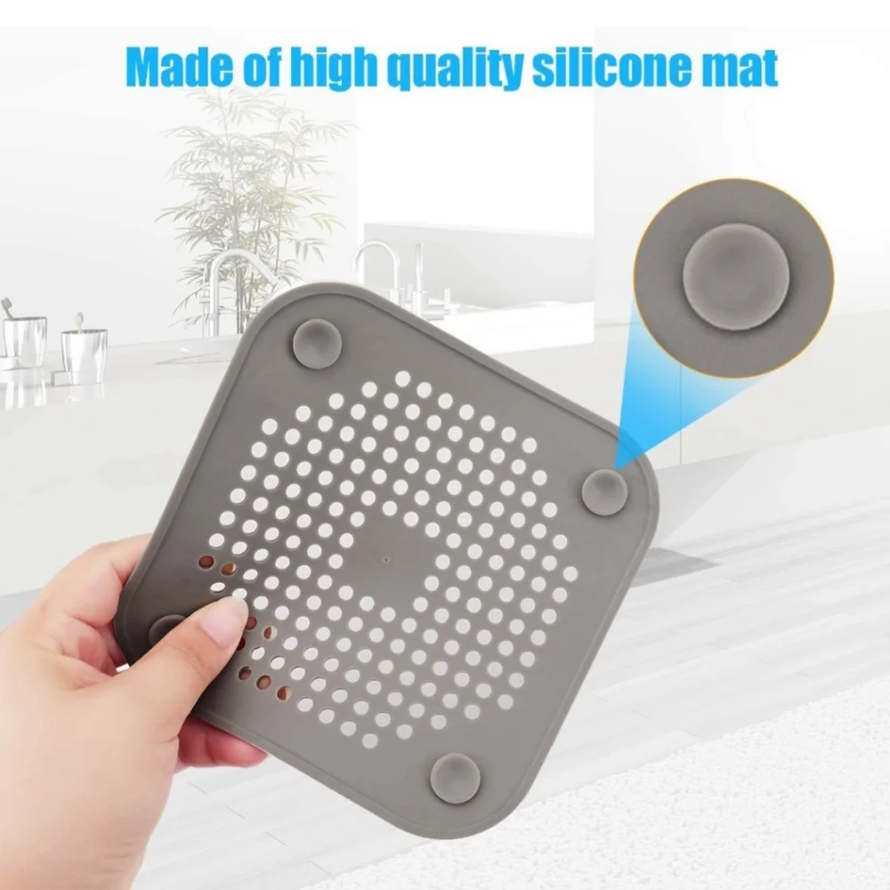 2 PCS Shower Drain Cover,Square Silicone Anti-Clogging Filter Floor Sink Straine